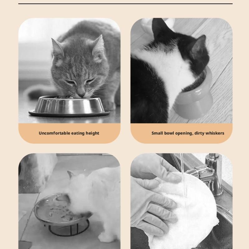 Cat High-Heeled Bowl Neck Protection, Pet Stainless Steel Bowl, Anti-Slip Non-Tip Dog Bowl, Durable Feeding Dish for Pets