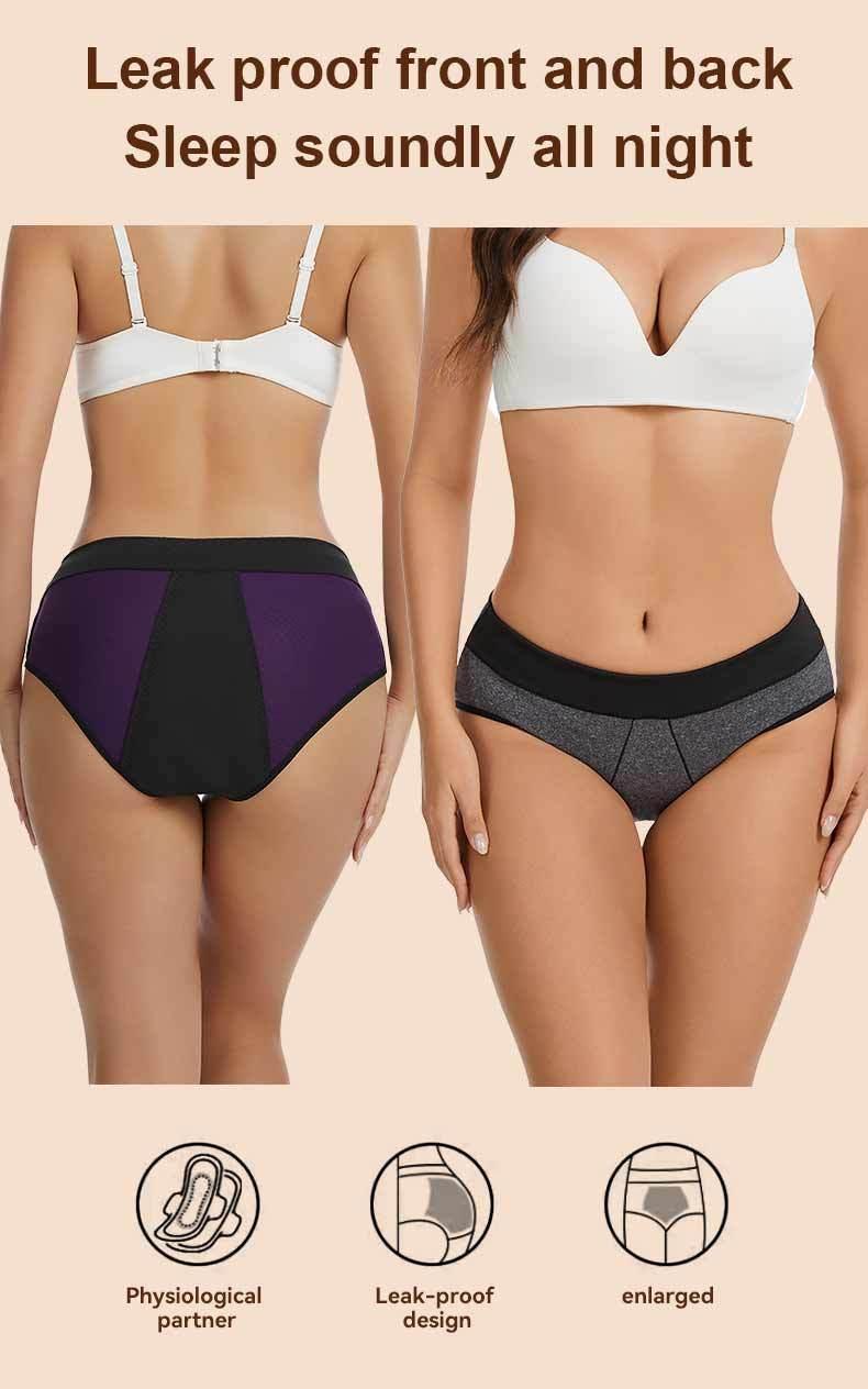 2 pack Women's High-Waisted, 4-Layer Leak-Proof Period Panties — Plus-Size Full-Coverage Briefs