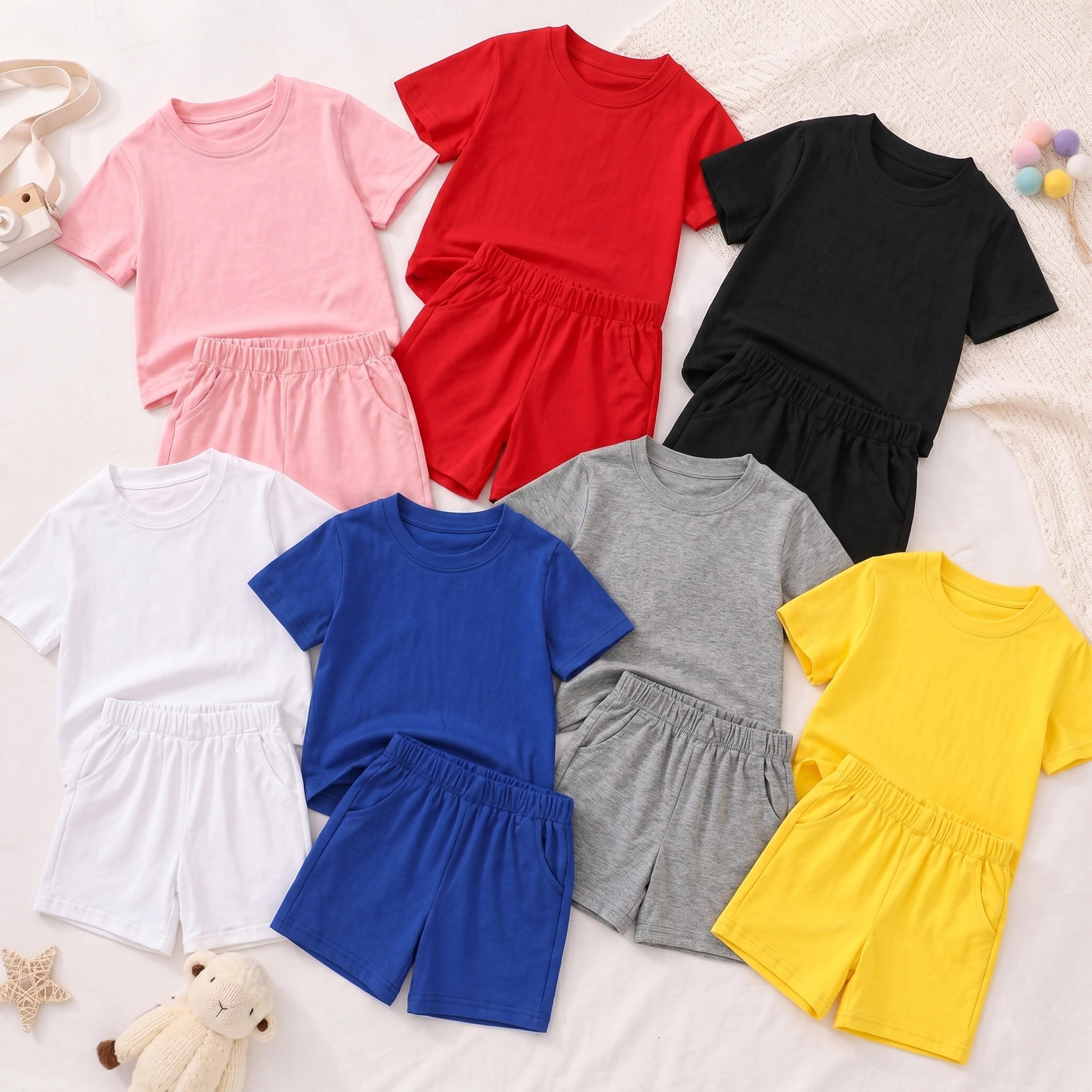 Kids’ Cartoon Shark Graphic Short Sleeve T-Shirt and Shorts Set, Casual Summer 2-Piece Outfit, Comfortable Crew Neck Clothing Set for Daily Wear, Outdoor Play, School, Vacation and Weekend Adventures