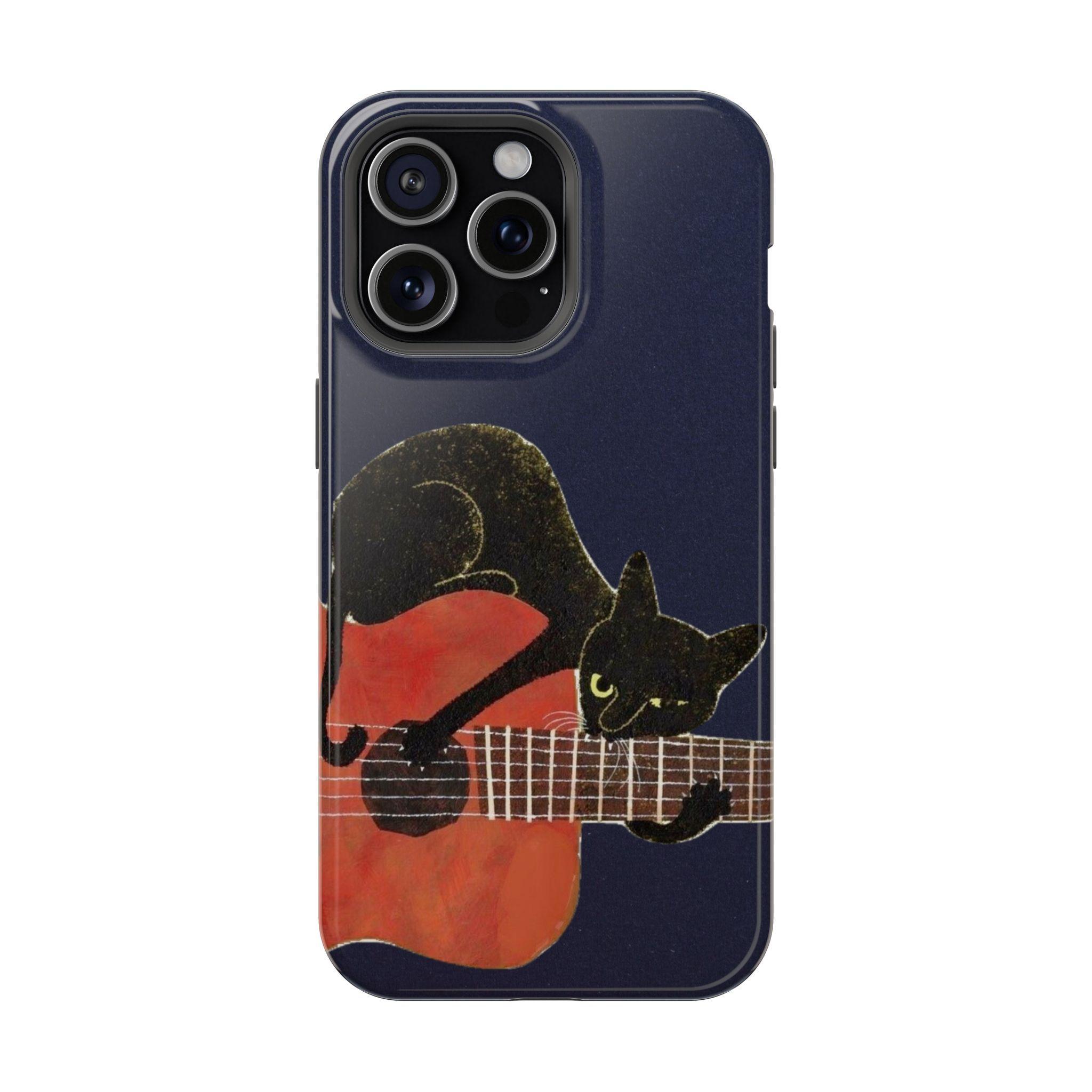 Vintage Black Cat Polycarbonate Smartphone Protector Shell - Slim, Lightweight, Flexible Liner, Shockproof, Durable, Full-Wrap Smoking Night Vibes Case for iPhone 13-17 Pro Max & Galaxy S21-S26 Ultra Handheld Devices
