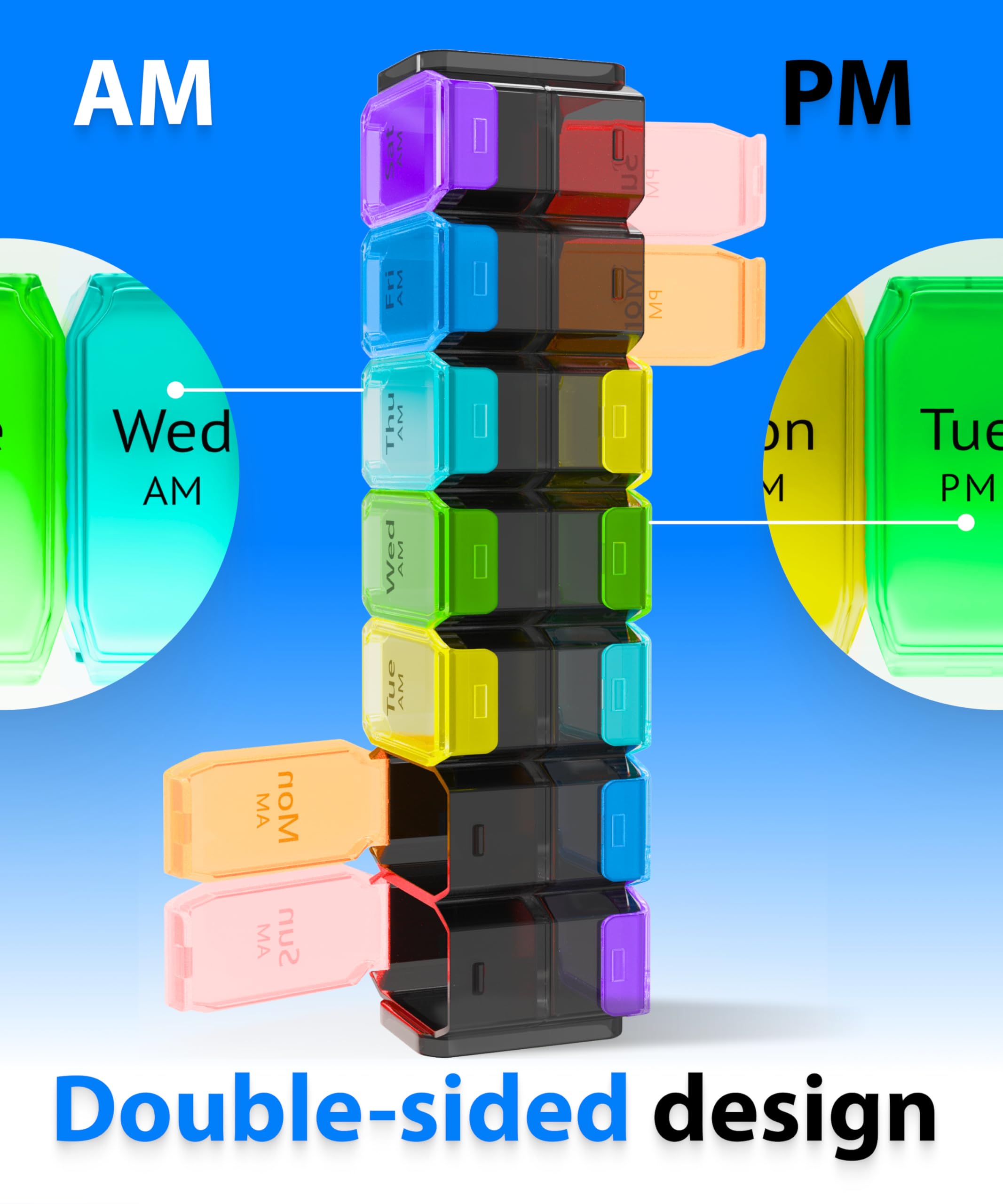 Extra Large Pill Organizer 2 Times a Day – XL Pill Box 7 Day with Big AM/PM Compartments – Fits Large Vitamins, Supplements & Gummies, Vitamin Dispenser, for 7 or 14-Day Use, Color-Coded, Senior-Friendly, No Spills, Medicine Organizer