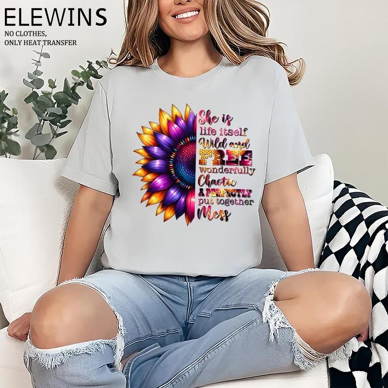 6 Pieces Mother's Day Plant Hot Stamping DTF Transfer Transparent Washable Transfer Paper for T - shirts Hoodies Jeans Backpacks Pillows Suitable for Men Women Machine Washable