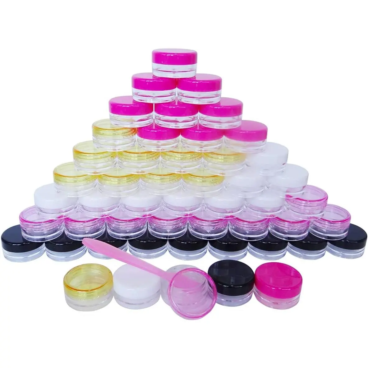 50 Pack 3g Makeup Sample Jar, 3ml Empty Small Cosmetic Container, BPA Free, Plastic Round Pot with Screw Cap Lid, Tiny 3 Gram Bottle Makeup Eye-shadow Cream Bath Lotion Lip Gloss Balm Wax