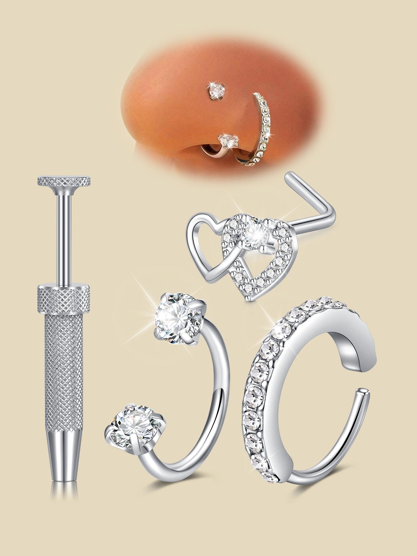 Silver Nose Rings Studs 18g Horseshoe Nose Ring Hoop for Women Surgical Steel Horse Shoe Tragus Cartilage Earring Hoops Helix Jewelry Double Gem Nostril Piercing Jewelry Rhinestone Nose Ring Heart Nose Stud Septum Pierced Ring
