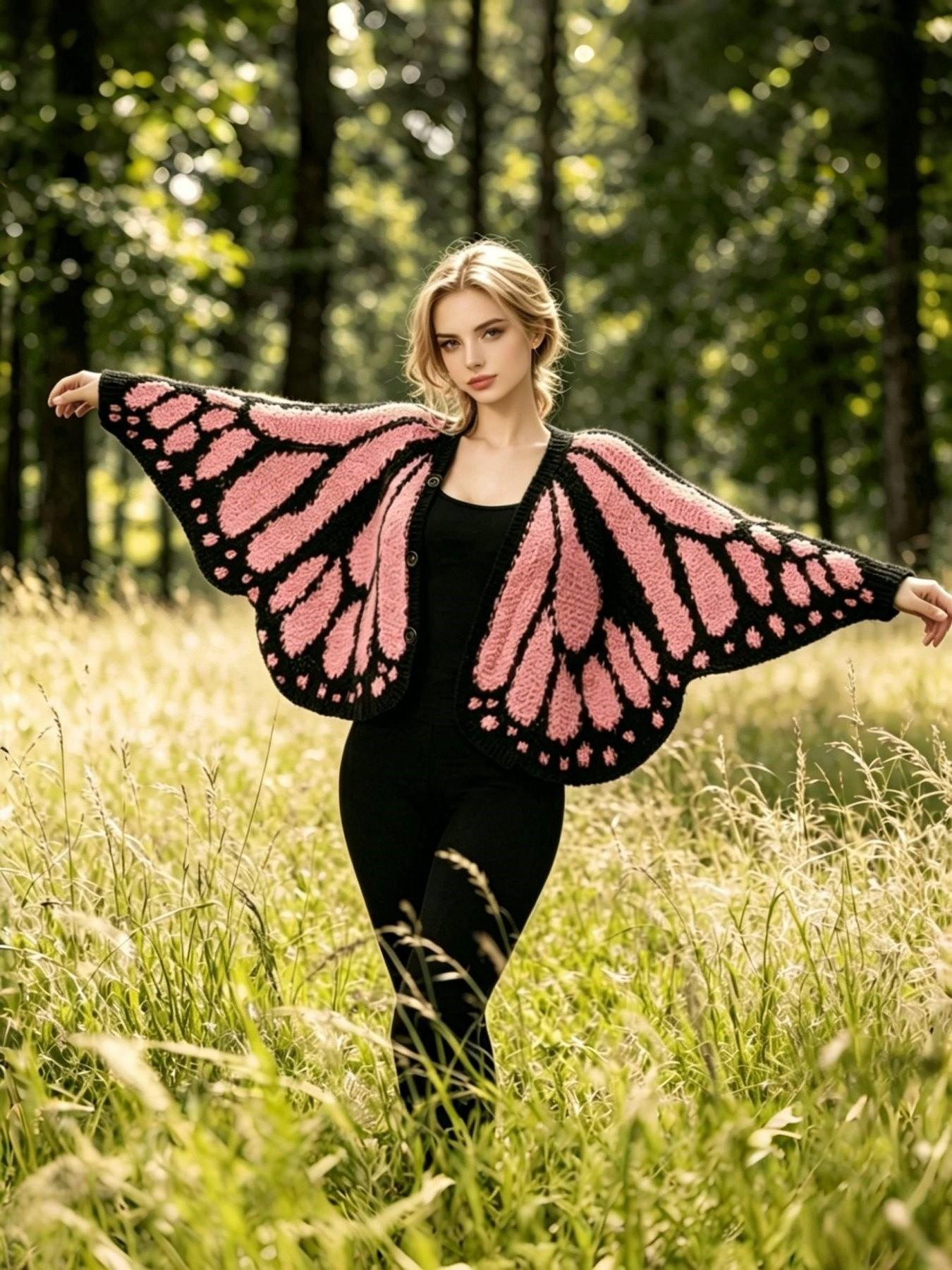 Emperor Butterfly Cape Shawl, Knitted Asymmetrical Open Front Sweater, Hand-Knitted Butterfly Shawl, Decorative Shawl for Women, Fashion Knit Shawl