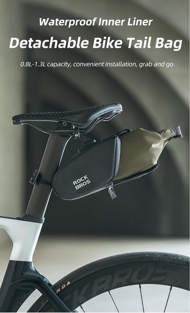 ROCKBROS Bike Saddle Bag Separating Expandable Waterproof Big Capacity Bike Bag For MTB Road Bike Quick Release Bike Accessories 1.3L