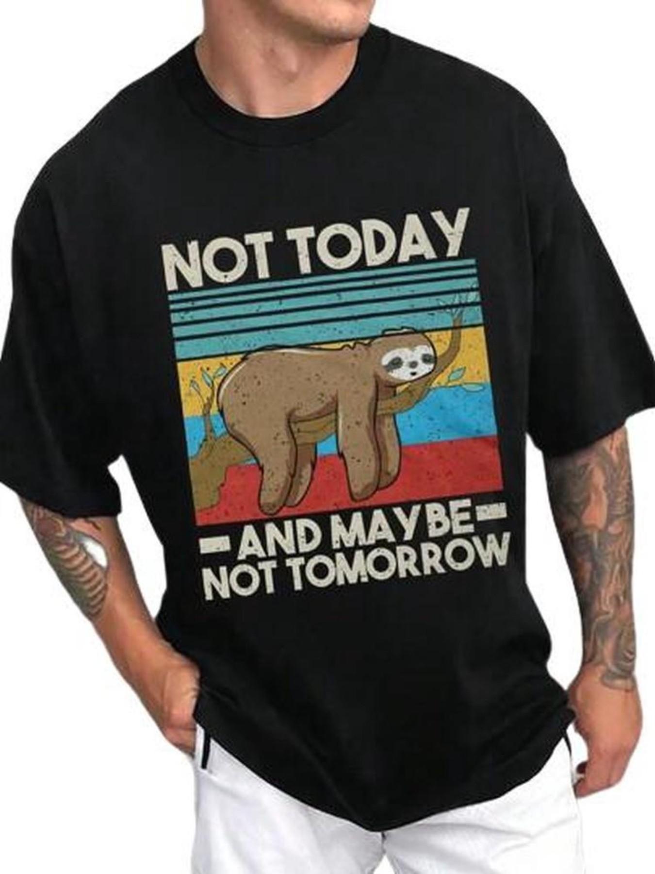 Men's Loose Fit Colorful Sloth Pattern Short Sleeve T-Shirt, Casual Top, Geometric Design, All Seasons, Perfect for Daily Wear