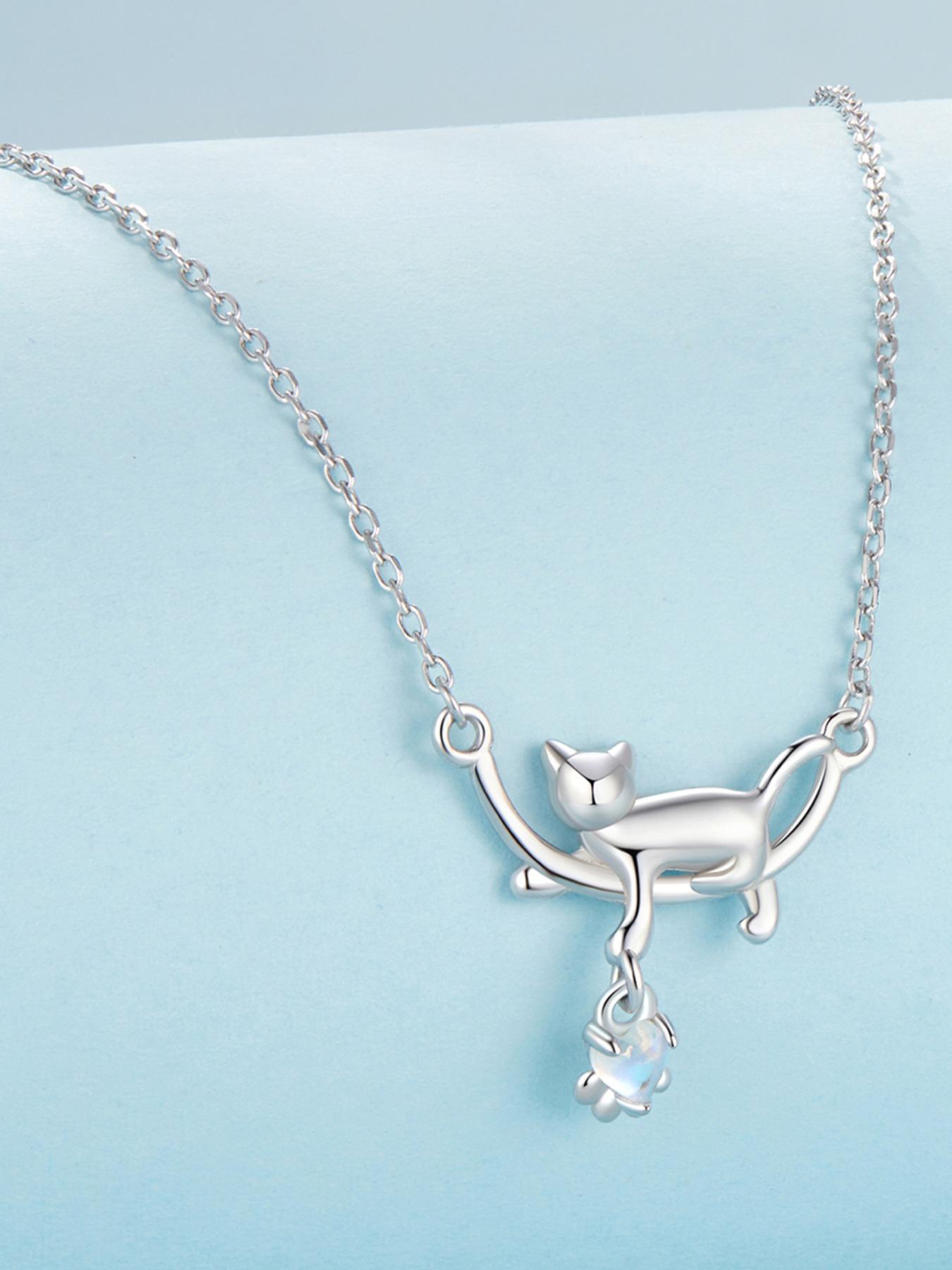 925 Sterling Silver Cute Cat Design Pendant Necklace for Women, Fashion Jewelry for Party, Daily Clothing Decor, Trendy All-match & Exquisite Jewelry for Birthday Gift