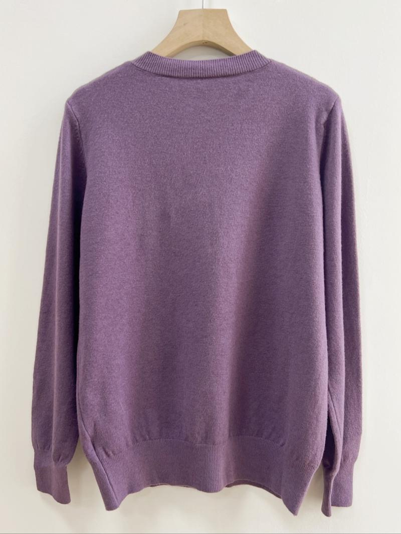 Women's Plain Round Neck Sweater, Casual Long Sleeve Crew Neck Jumper for Fall & Winter, Fashion Ladies' Knitwear for Daily Wear