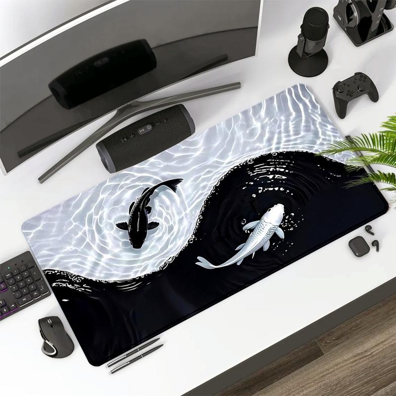 Extra Large Yin Yang Koi Waves Mouse Pad Gaming Desk Pad 35x16 Inch Computer Keyboard Mousepad with Non-Slip Rubber Base Durable Stitched Edge Desktop Accessory Perfect Gift for Home and Office Christmas