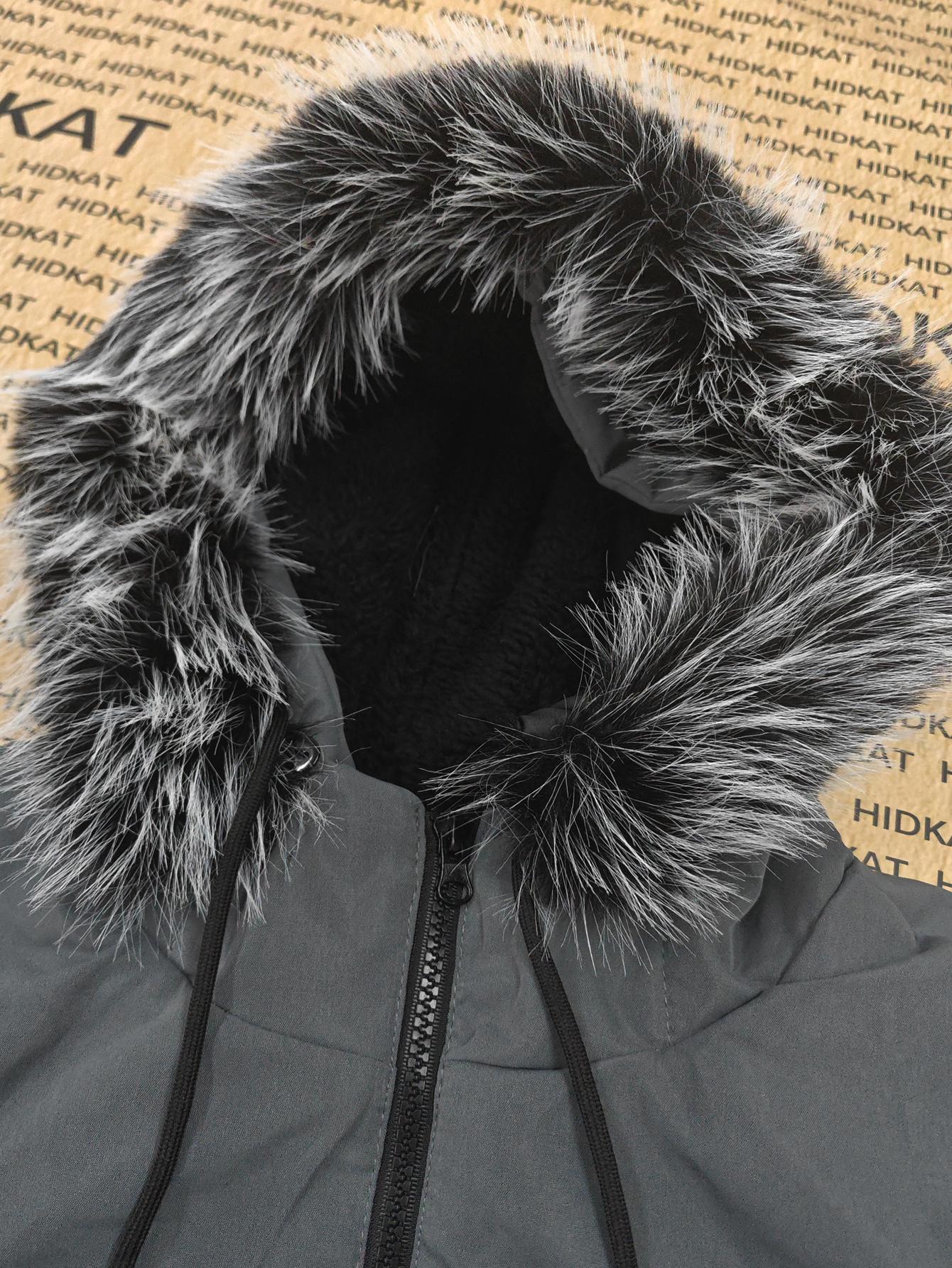 Men's Winter Parka Jacket With Faux Fur Hood, Warm Mid Length Hooded Outerwear