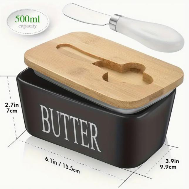 Ceramic Luxury Large Butter Dish - Countertop Keeper with Lid, Knife, High-Quality Silicone Sealing, and Easy-Clean Design - Perfect Kitchen Gift for Butter Lovers