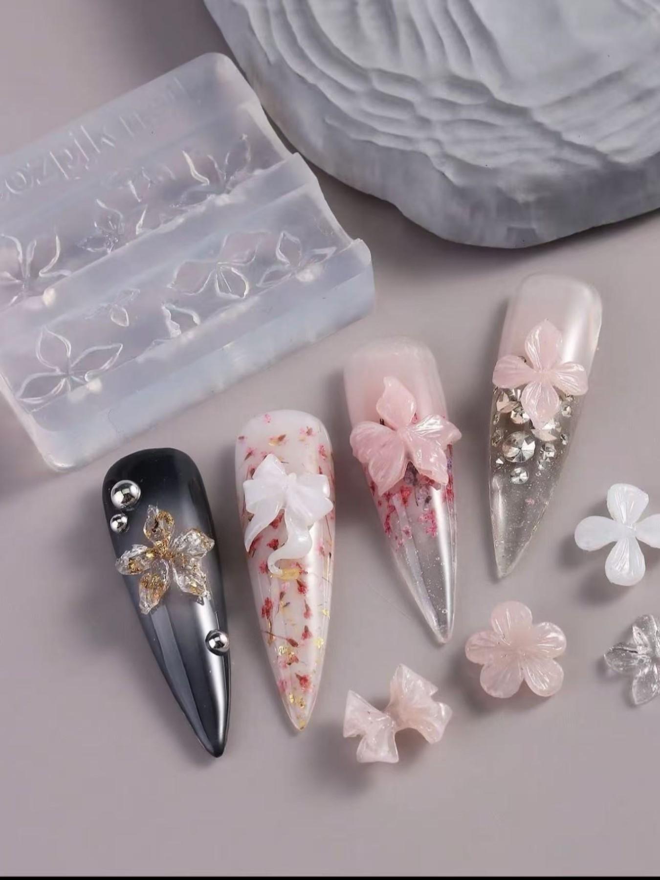 Lily Flower Nail Art Mold, 3D Embossing Carving Mold for Hibiscus & Petals, DIY Design Tool for Press on & Acrylic Nails
