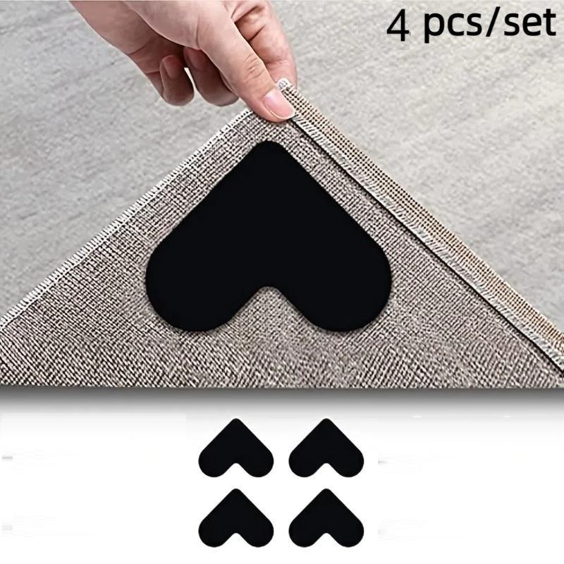 4pcs Non-Slip Rug Gripper for Hardwood Floors and Tiles, Double-Sided Anti-Slip Rug Grips, Washable, Corner Side Gripper