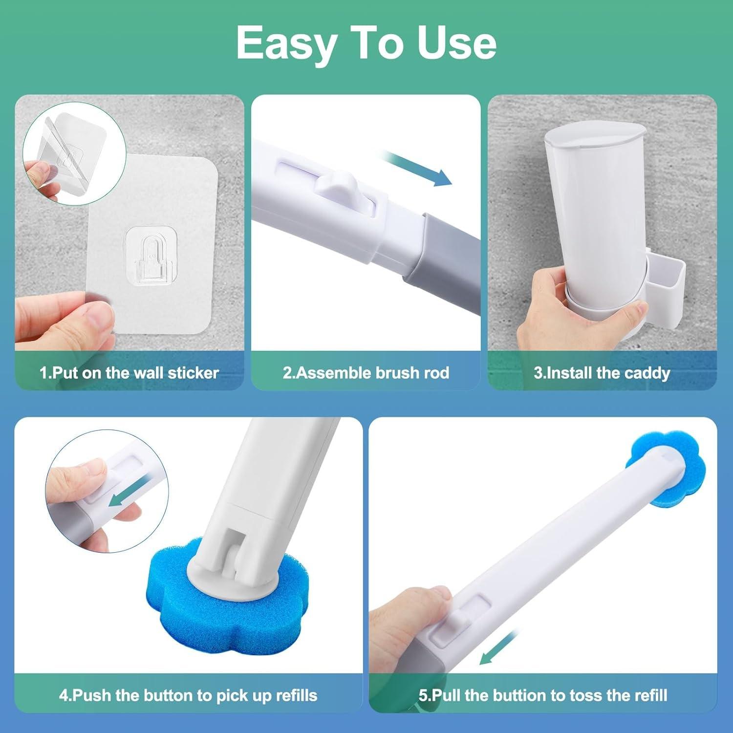 Reusable Toilet Brush Cleaning System, Includes 24 Replacement Heads, Wall-Mounted Wand Set, Bathroom Maintenance Kit