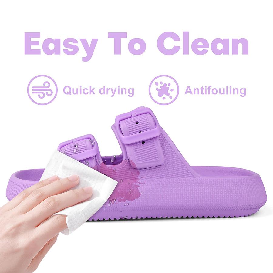 Pillow Slippers for Men and Women  | Adjustable Double Buckle Shower Slides | Cushioned Thick Sole Sandals