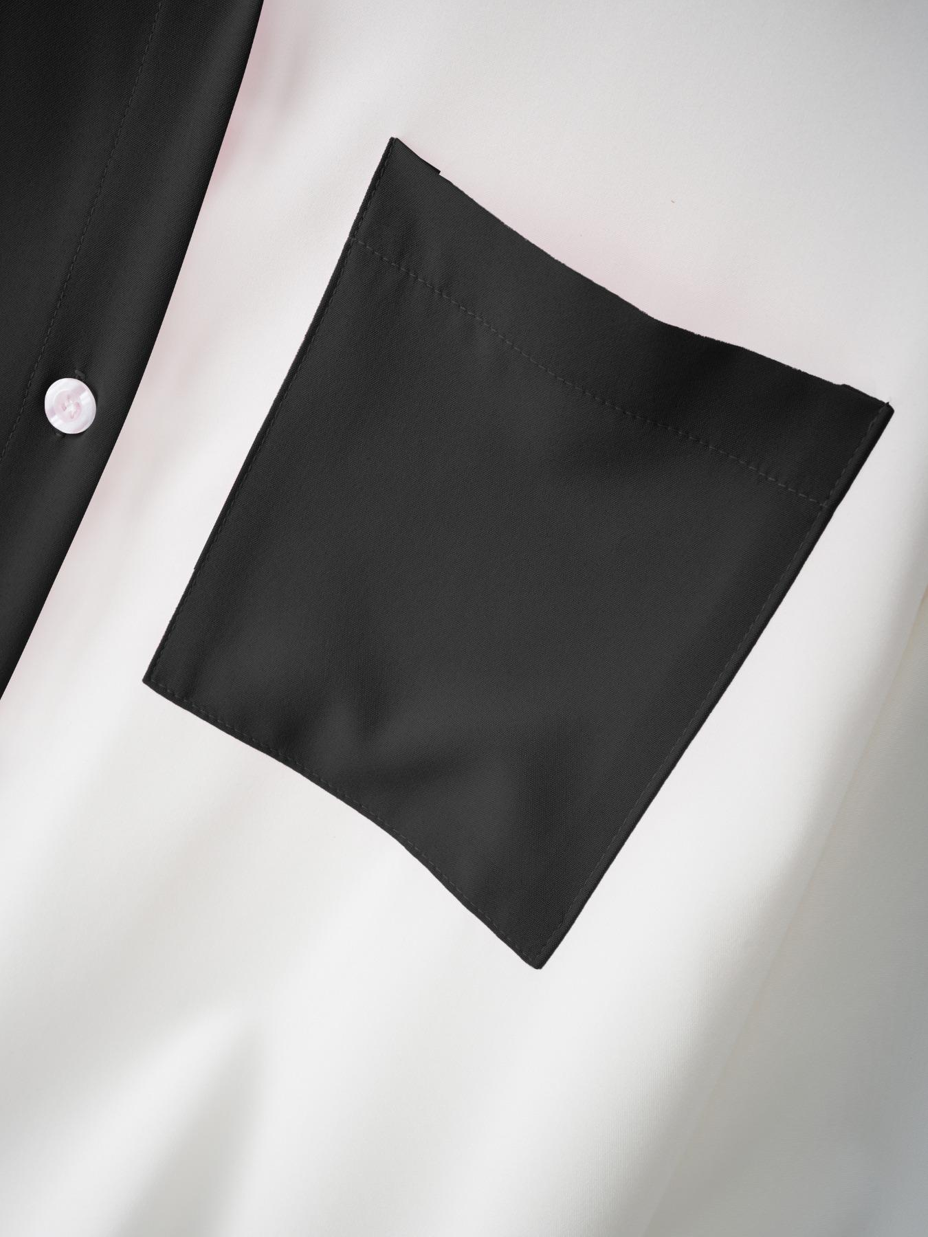 Women's Colorblock Pocket Button Front Curved Hem Shirt, Casual Button Down Long Sleeve Top for Summer, Ladies Clothes for Daily Wear