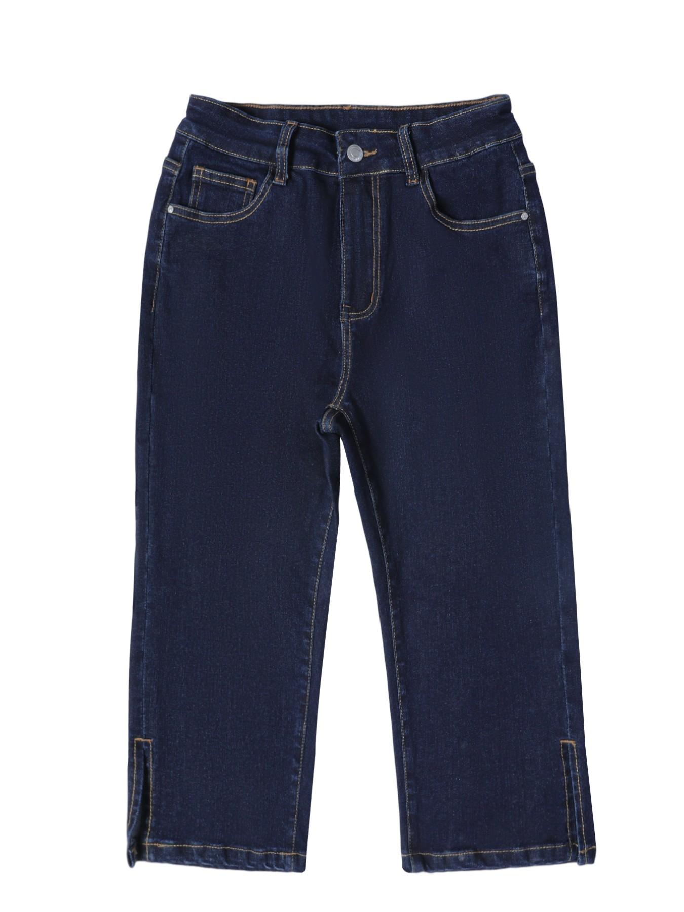 Women's GILIPUR Dark Blue Washed Mid Waist Butt Lifting Capri Jeans, Medium Stretch Slim Fit Side Slit Hem Skinny Denim Capris with Pockets, Casual Streetwear, Summer Outfits for Daily, Vacation & Date Denim Capri Pants #TChic