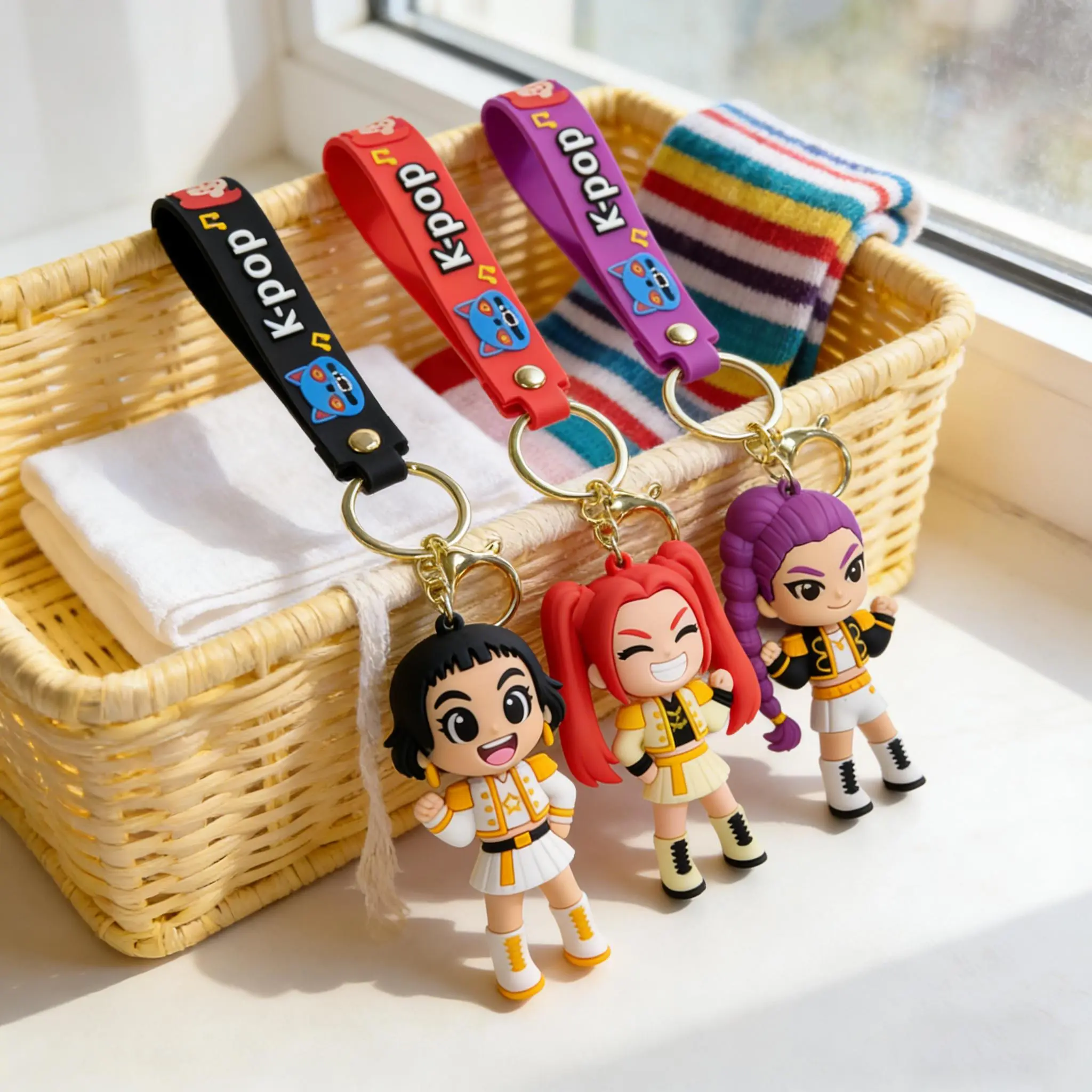 KPop Hunter Girl-Inspired Keychain Pendant - Kawaii Accessories, Cute Collectibles, Aesthetic Cartoon Charm Keychains, High-Quality Women's Backpack Accessory, Valentine's Day Gift,SohoChic