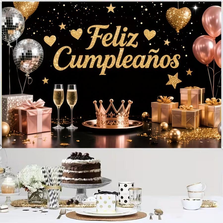 Birthday Party Background Banner, Polyester Material, Stars, Hearts, Crowns, Champagne Glasses, Home Decor, Indoor/outdoor Parties