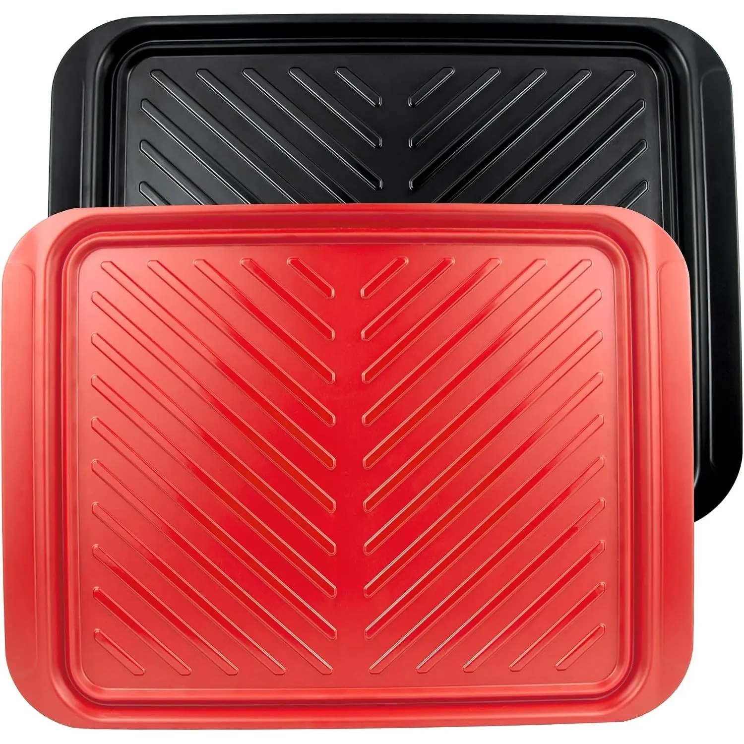 Large Grilling Prep and Serve Trays, 17.3" x 13" BBQ Platters for Raw and Cooked Food, Melamine Food Serving Trays, Set of 2, Black and Red