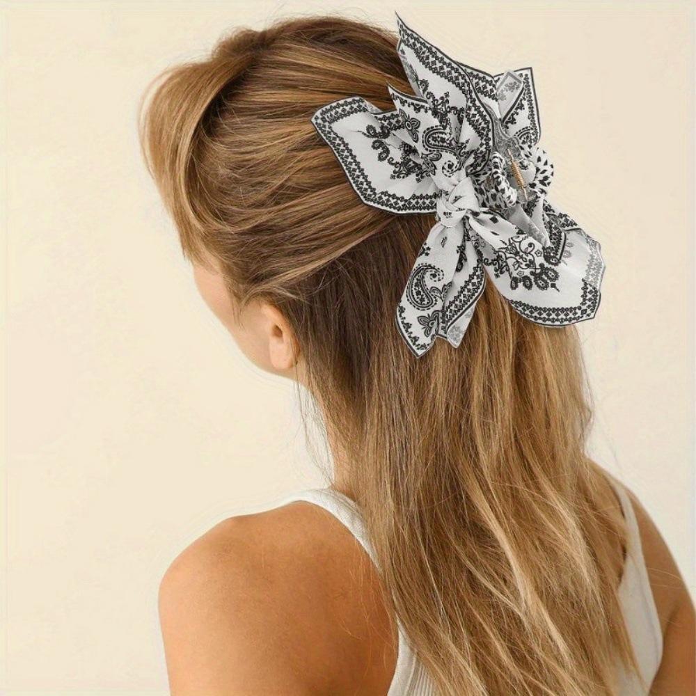 Women's Oversized Bow Hair Claw Clip For Women, Paisley And Leopard Printed Fabric Bow, Strong‑Grip Non‑Slip Hair Accessory For Thick Hair, Lightweight Durable Design For Half‑Up Styles, Daily Office Party And Travel Occasions