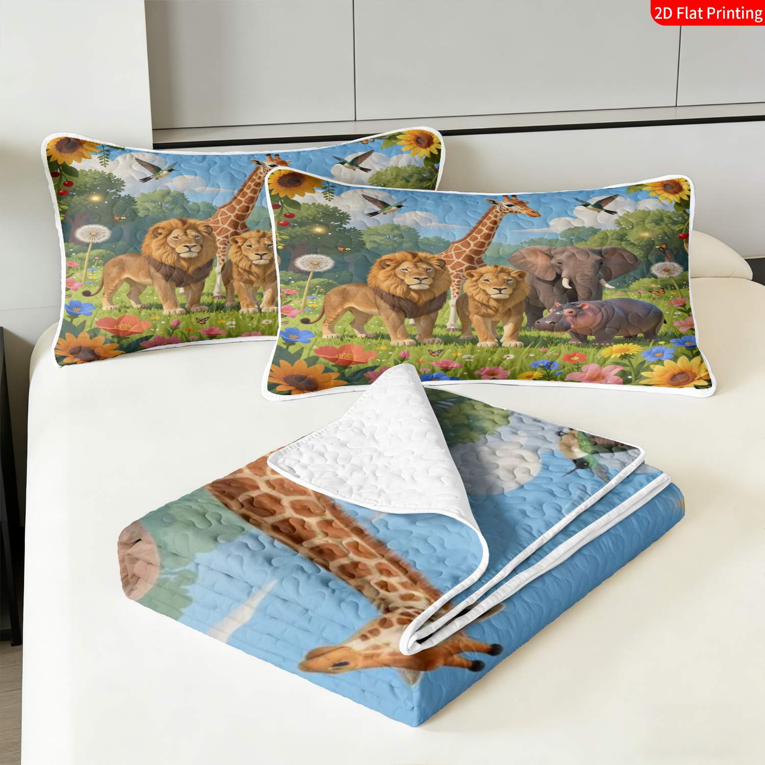 3 pcs, 2D Flat Print Jungle Animal Theme Bedspread Set, Soft and Comfortable, Multiple Sizes Available, Suitable for Gifting and Daily Use, Ideal for Creating a Cozy Home Atmosphere(1 bedspread , 2 pillowcases)