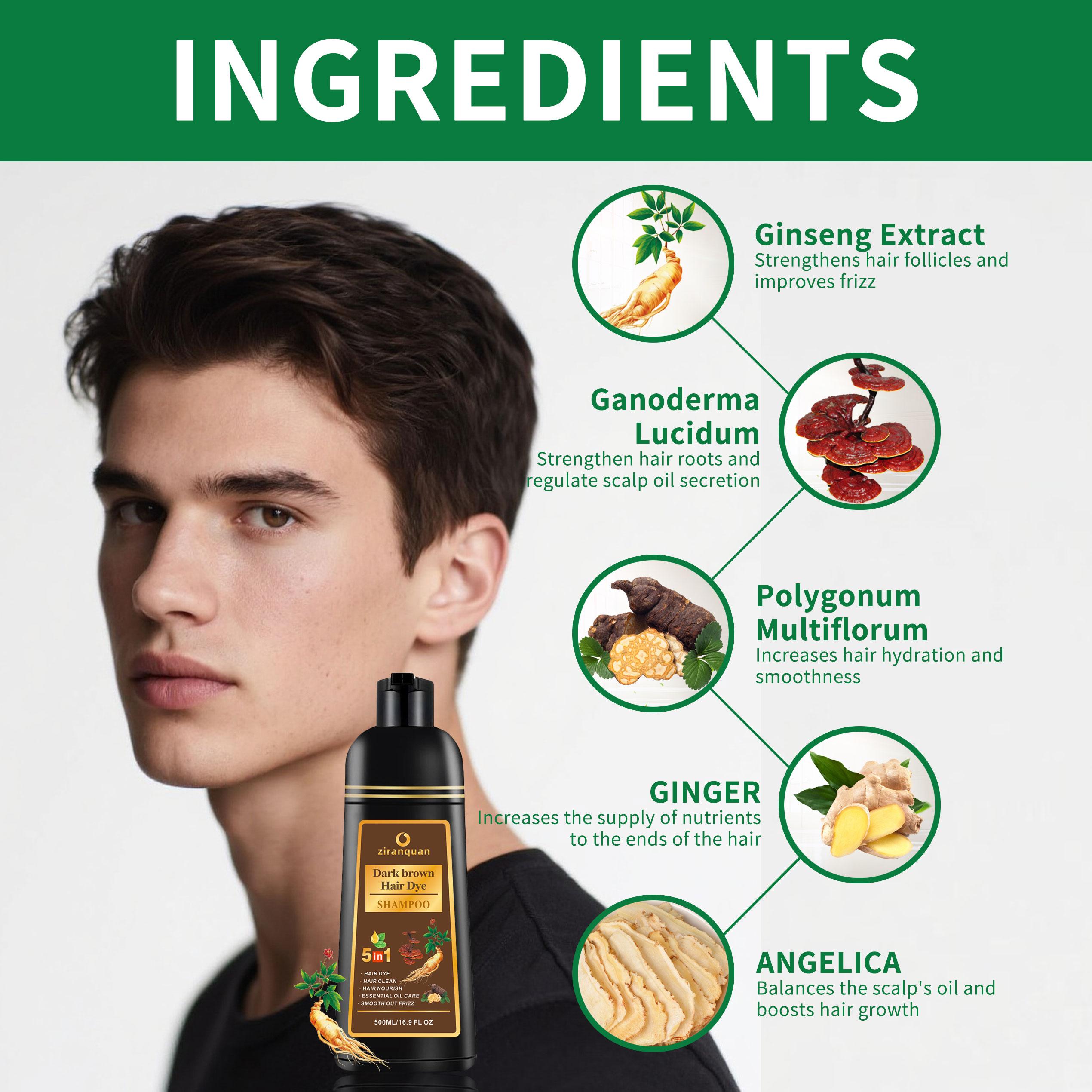 Dark Brown Hair Dye Shampoo 5-in-1 for Gray Hair Coverage, Herbal Ginseng Extract Formula, Instant 10-15 Min At Home Salon Color, Ammonia-Free & PPD-Free Color Depositing Shampoo & Conditioner for Men Women, Beard Dual Use 500ml 16.9fl oz, Hair Care, Appl