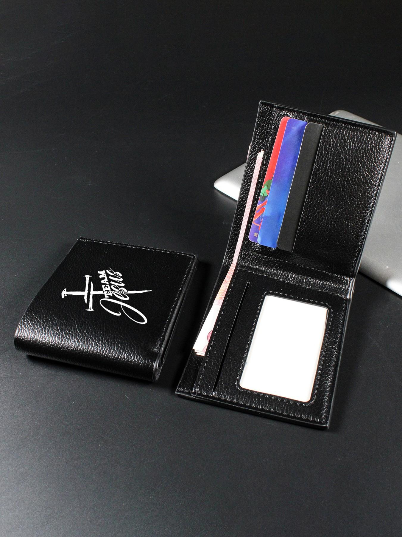 Team Jesus Faith Theme Print Men's PU Leather Wallet, Large Capacity, Multiple Card Slots, Bi-Fold Coin Purse, Fashion Essential