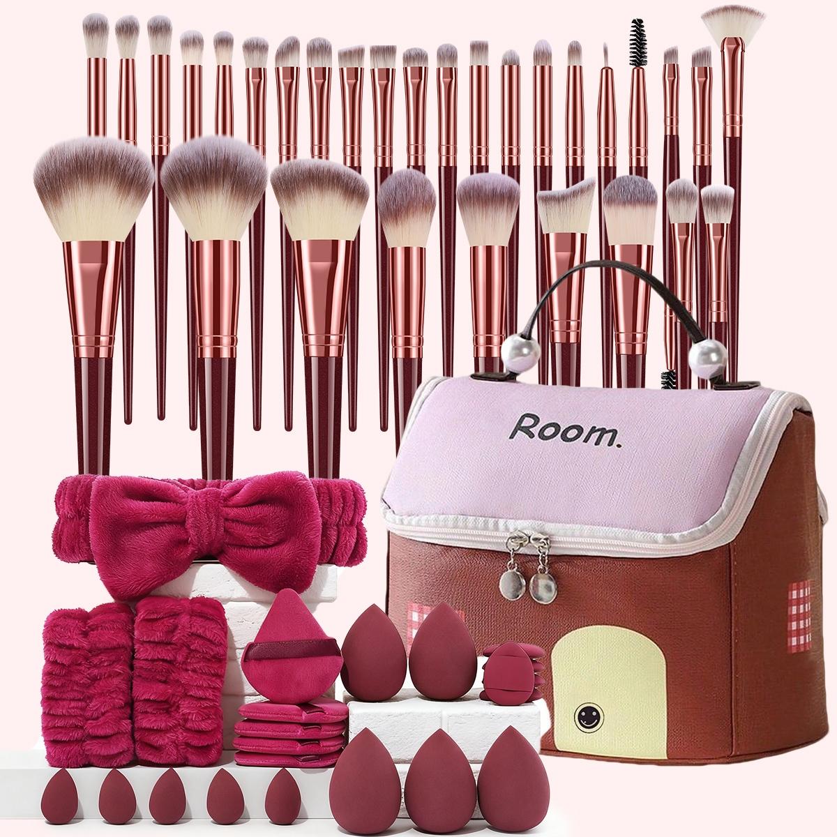 Professional Makeup Tool Set, 54pcs/set Cosmetic Brush & Sponge & Puff & Headband & Brush Cleaning Bowl Set, Multi-use Facial Makeup & Cleaning Accessories for Daily Use, Makeup Brush Kit, Face Brush Set
