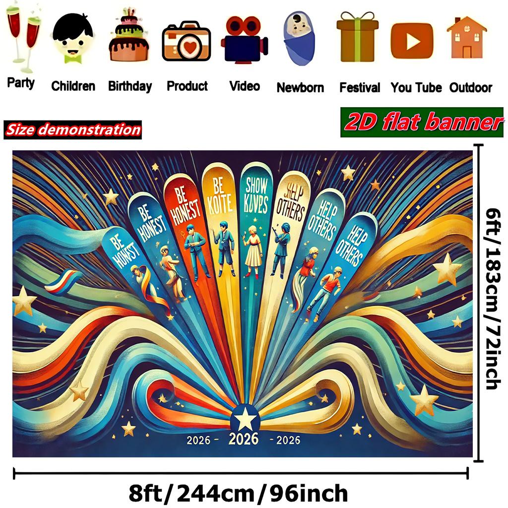 2D Flat - 1pc 2D Flat Banner | Honesty Kindness Future, Durable Polyester Photographic Hanging Cloth, Suitable for Event Decorations at Family Gatherings, Birthday Parties, Weddings, Anniversaries, Graduations, and More (No Electricity Required)