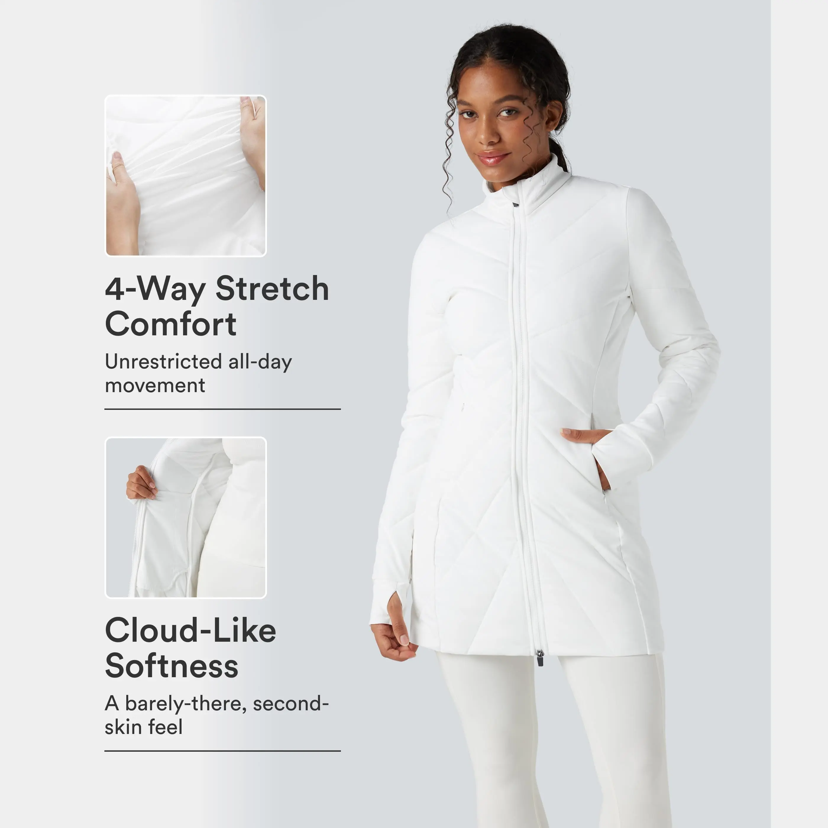 Halara PuffFlex Stand Collar Double Zipper Thumb Holes Casual Padded Jacket with Pockets