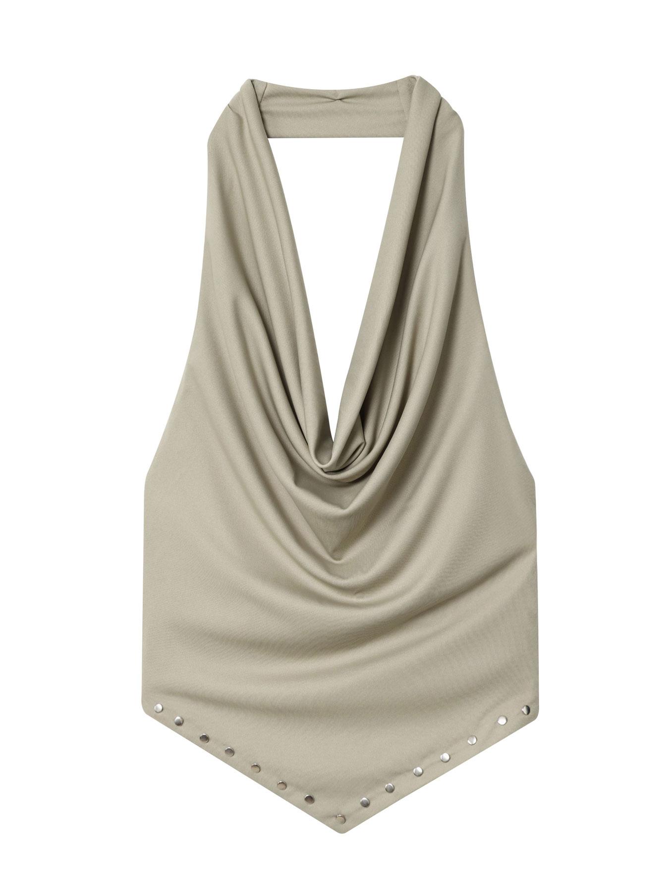 Backless Top with Adjustable Buckle Closure, Soft Flowy Fabric, Round Neck Design, Casual Daily Wear, Holiday