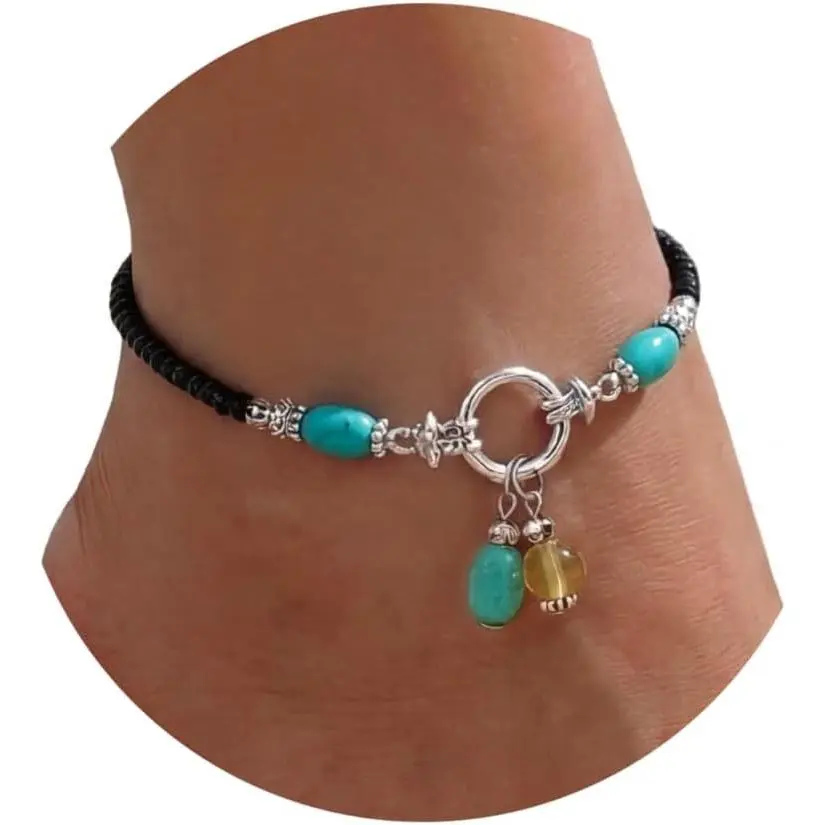 Fesciory Beaded Ankle Bracelets for Women, Boho Shell Anklet Set with Starfish Conch Seashell, Adjustable Hawaiian Summer Beach Foot Jewelry Fashion Gift