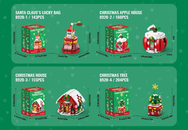 Festive Holiday Decor with SANTA CLAUS'S LUCKY BAG,CHRISTMAS APPLE HOUSE,CHRISTMAS HOUSE,CHRISTMAS TREE,CHRISTMAS SNOWMAN,CHRISTMAS STOCKINGS,With lights and music STEM Toy Christmas Gifts Boy/Girl gifts Decoration Ornaments Ornaments Decoration