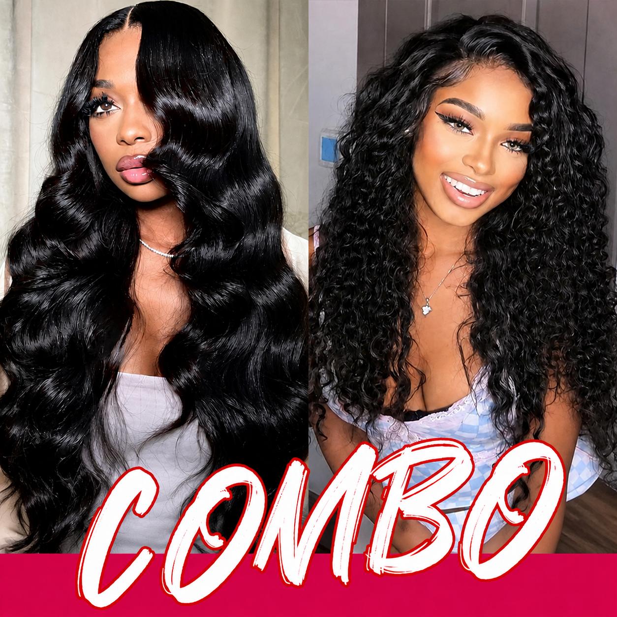 Black Women's 2-Piece Live Combo Human Hair Wigs, 13x4 Transparent Lace Front Straight Wigs, 180% High-Density Fill, Pre-Plucked Line with Baby Hair, Everyday Wear for Females