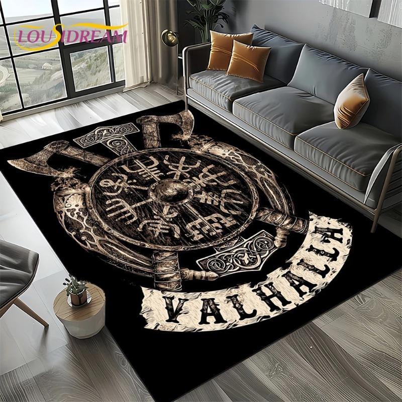 Valkyrie Viking Axe Flannel Area Rug - Norse Rune Mythology Print Soft Mat for Living Room & Game Room, Non-Slip Warrior Home Decor #ValkyrieRug #VikingAxeMat #NorseMythologyDecor #RuneCarpet #NonSlipFlannelRug