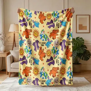 Bear Theme Cartoon Print Flannel Blanket, Large Size, Soft and Lightweight, Perfect for All Seasons, Ideal for Bed, Sofa, Office, Camping, Travel