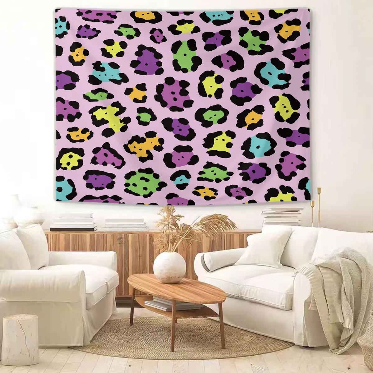Leopard Print Tapestry, Wild Aesthetic Animal Print Wall Hanging, Vibrant Colorful Cheetah Tapestry for Bedroom Living Room Dorm, Home Wall Decor
