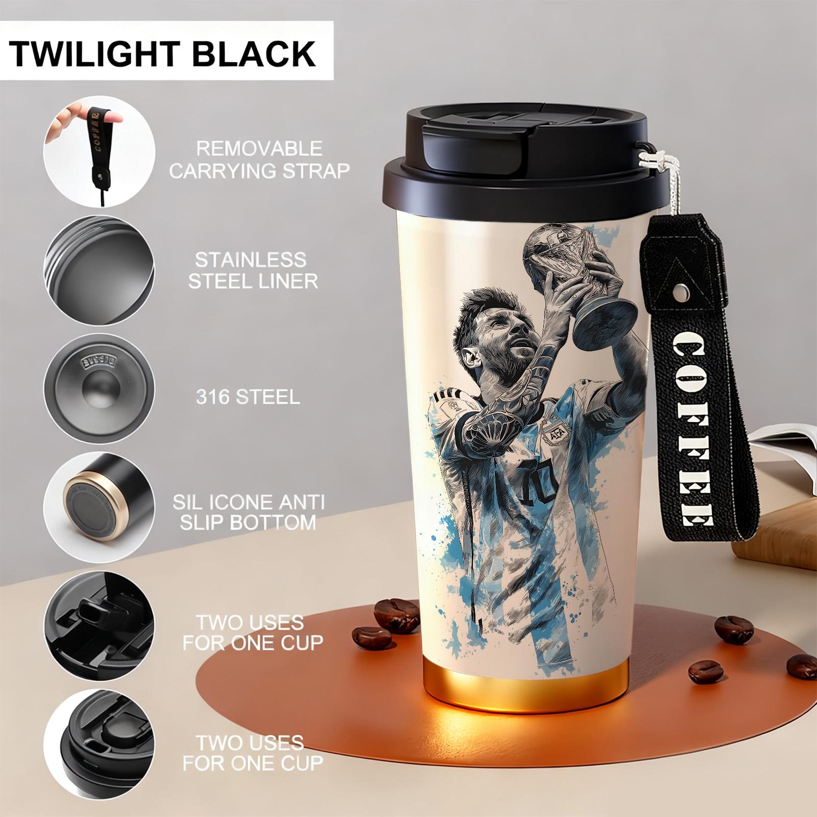 1 Pc 19/24/32oz stainless steel double wall insulated mug, Tumbler, with handle, leak proof lid travel thermal, soccer champion print, keep warm 12h cold 24h, hot cold drinks, gift for men and women, holiday