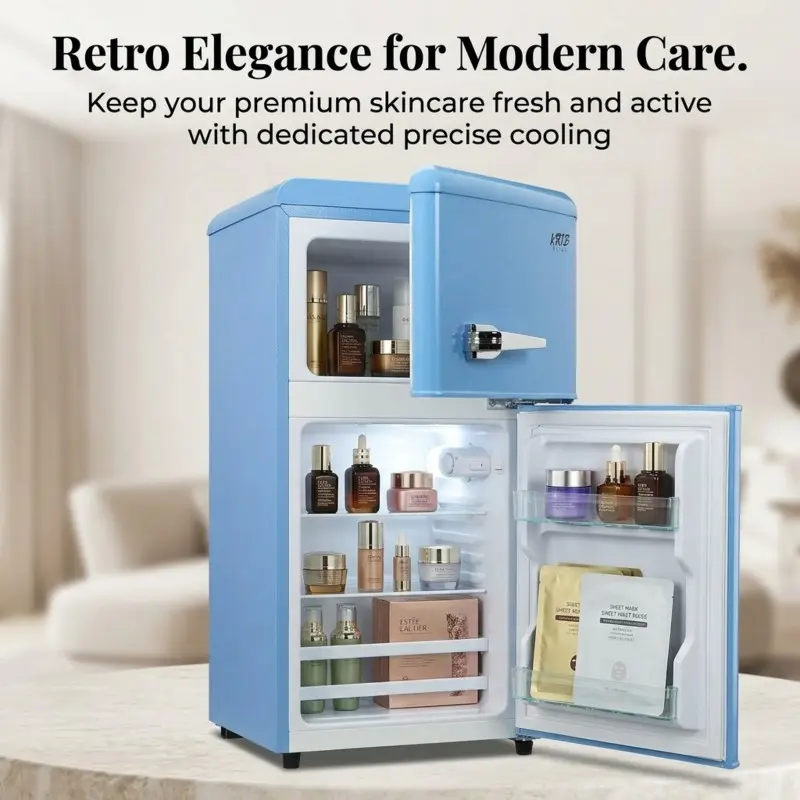 Retro Mini Fridge with Freezer, 3.5 Cu.Ft Two Door Small Refrigerator for Bedroom Dorm Office Apartment, Red Vintage Compact Fridge