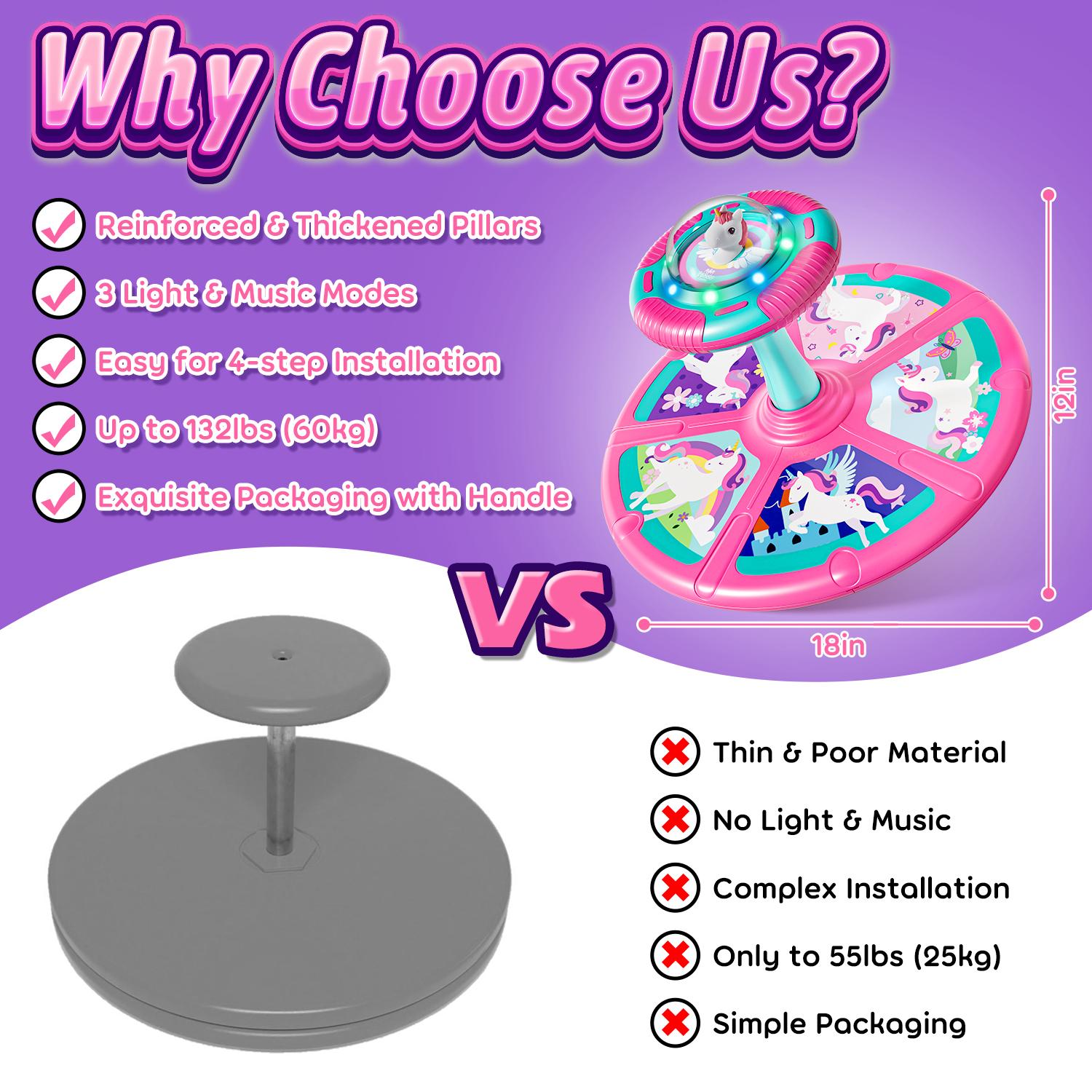 Lehoo Castle Unicorn Sit and Spin Toys, Children's Stress Reduction Toys, Sitting Spinning, Birthday Gift for Kids with LED Lights and Music, 360° Spin