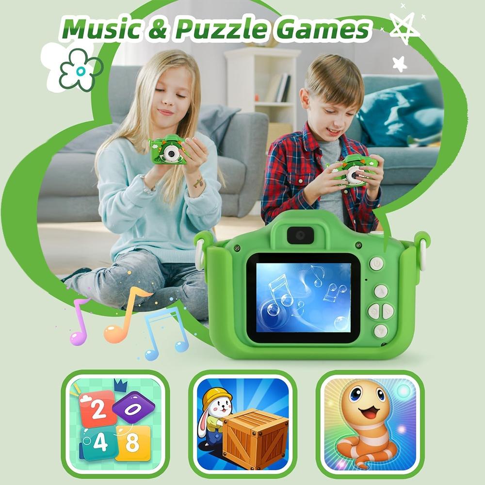 Cartoon Dinosaur Design Digital Camera, USB Rechargeable Video Camera Toy with 32GB Memory Card, Perfect Gift for Birthday & Holiday