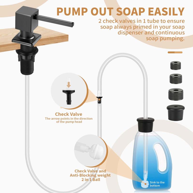 Kitchen Hack - Sink Soap Dispenser Tube Kit, with 47" Tube Hose and Check Valve for Prevent Backflow for Countertop Dispensador De Jabon de Cocina Kitchen Sink Accessories Home Goods Water White Silicone Bottle Container Installation Pump Outdoorfun