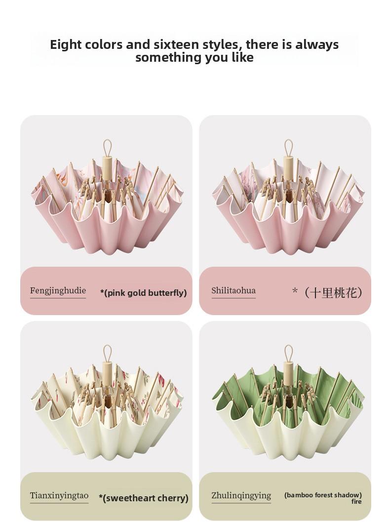 Mucat Umbrella SunUmbrella UVProtection ,SummerEssentials,AestheticUmbrella,WomensAccessories Umbrella,Ink Wash Floral Sun Umbrella for Women ,UPF 50+ UV Protection Windproof with Wooden Handle