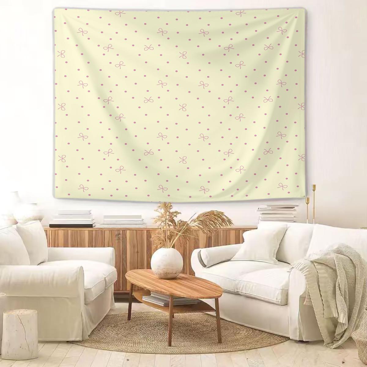 Bow Print Wall Tapestry, Minimalist Bedroom Wall Decor with Heart Accents, Aesthetic Gift for Girls