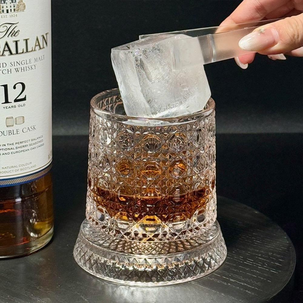 Rotating whiskey glass, stress-relief tumbler, light luxury embossed glass cup (set of two)