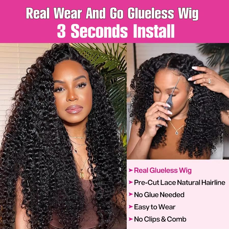 Deep Wave Glueless Wig 13x4 Lace Frontal Wig Curly 5x5 Lace Wear Go Glueless Wig For Women 100% Human Hair Natural Color
