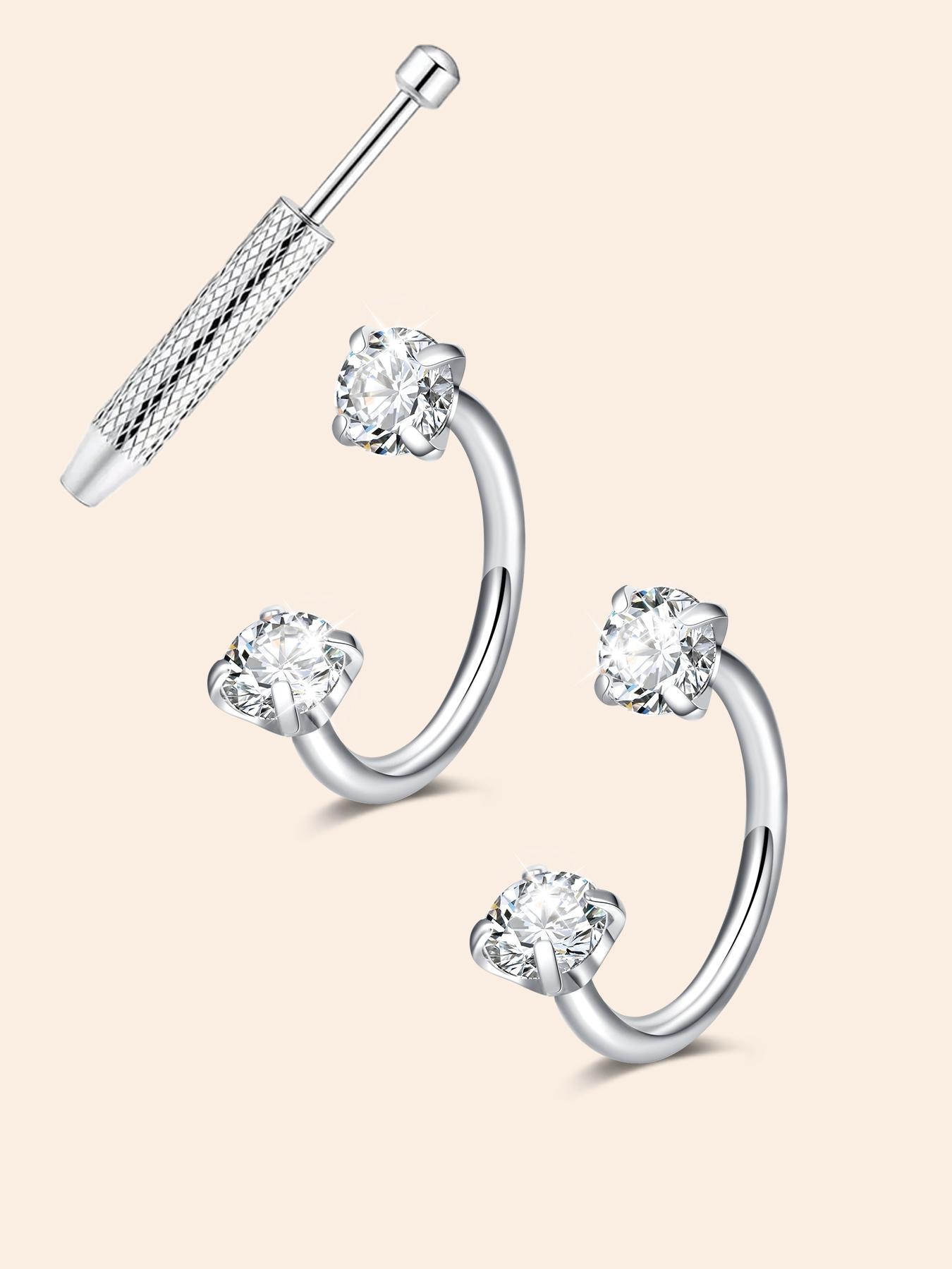 Horseshoe Nose Rings Studs, 20G/18G Internally Threaded Nose Rings For Women, 316L Surgical Steel Double Cubic Zirconia Nose Studs, Lip Eyebrow Helix Ear Piercing Jewelry