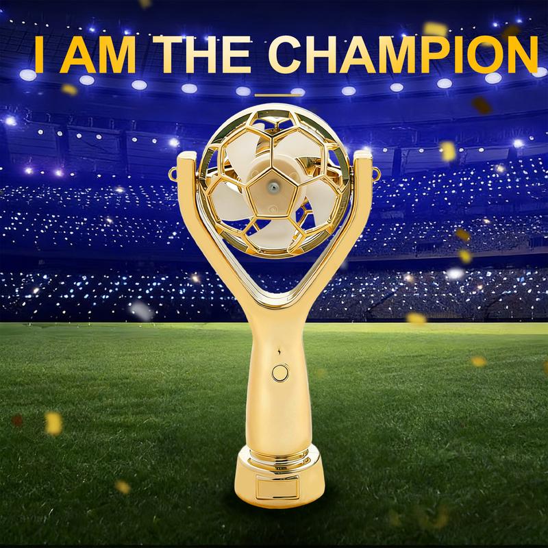 Golden World Cup Soccer Trophy Handheld Fan | Portable Rechargeable Fan for Soccer Fans | TikTok Viral Sports Carnival Fan